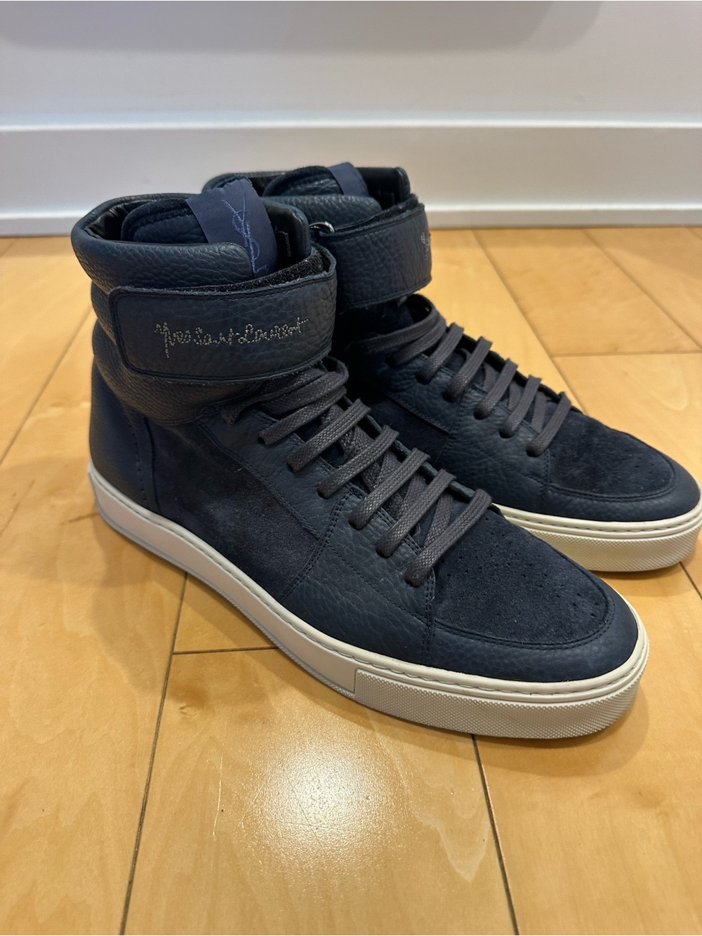 YSL Men's High-Top Sneakers in Navy Blue